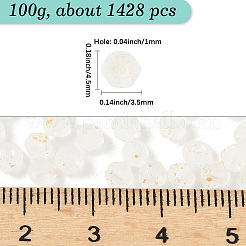 すりガラスビーズ100g  双円錐形  金箔  多面カット  フローラルホワイト  4.5x3.5mm  穴：1mm&nbsp;FGLA-PA0001-01A