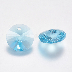 カット加工ガラスラインストーンチャーム  模造オーストリアのクリスタル  コーン  アクアマリン  10x4.5mm  穴：1mm&nbsp;RGLA-F049-10mm-202