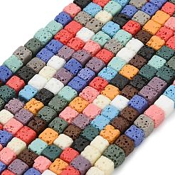 合成溶岩岩ビーズ連売り  染め  キューブ  ミックスカラー  4.5x4.5x4.5mm  穴：0.8mm  約86~87個/連  14.80~14.96''（37.6~38センチメートル）&nbsp;G-A317-E01-01