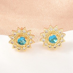 真鍮製 マイクロパヴェ キュービックジルコニア スタッドピアス 女性用  花  カドミウムフリー＆鉛フリー  長持ちメッキ  ラックめっき  18KGP本金メッキ  ミックスカラー  9mm&nbsp;KK-A305-04G