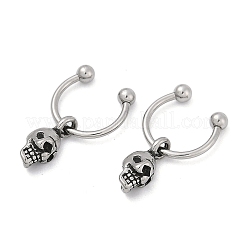 スカル 316 サージカルステンレススチール ダングル ハーフフープ イヤリング 女性用  アンティークシルバー  22x4.5mm  内径：10.19mm  ピン：1.16mm（18ゲージ）&nbsp;EJEW-G416-48AS