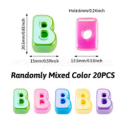 UVメッキ不透明アクリルヨーロピアンビーズ20個  大きな穴の開いた虹色のビーズ  ミックスカラー  文字B  20.5x15x13.5mm  穴：6mm&nbsp;OACR-TADJ0001-16B