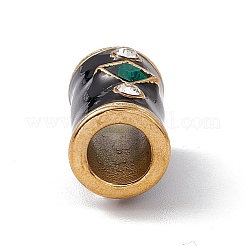 ゴールデントーン 304 ステンレススチール キュービックジルコニア ヨーロピアンビーズ  大穴ビーズ  エナメル  菱形を持つ列  ブラック  20x10.5~15mm  穴：6.5mm&nbsp;STAS-E179-17G-02