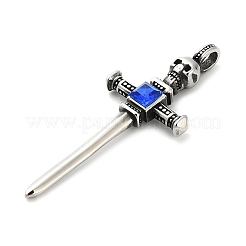 316サージカルステンレススチール製ビッグペンダント  ラインストーン付き  頭蓋骨のチャーム付き十字架  アンティークシルバー  52.5x21.5x6mm  穴：4.5x3.5mm&nbsp;STAS-A123-16AS
