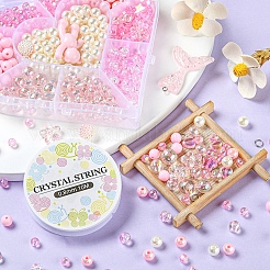 DIYキャンディーカラージュエリーセット作成キット  樹脂とアクリルのペンダントを含む  アクリル＆ABSプラスチックビーズ  アイアン製丸カン  伸縮性のある糸  ピンク  654個/箱&nbsp;DIY-YW0004-90B