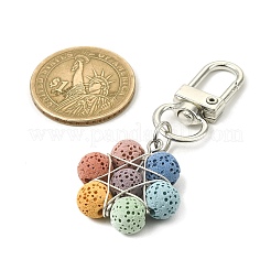 ワイヤーラップ天然溶岩石ペンダント装飾  合金回転式ナスカン付き  花  プラチナ  6.2cm&nbsp;KEYC-TA0026-02
