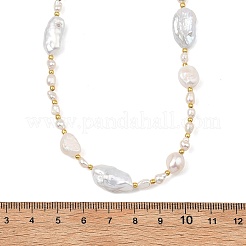 天然バロックケシパールナゲットとガラスシードビーズのネックレス（女性用）  ゴールドカラー  貝殻色  15.91インチ（40.4cm）&nbsp;NJEW-JN06067