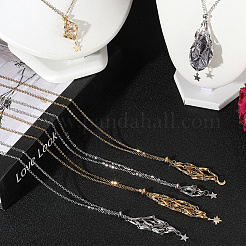 6Pcs 6 Styles Star Moon Stainless Steel Braided Chain Macrame Pouch Empty Stone Holder Pendant Necklace Making&nbsp;NJEW-SC0001-44