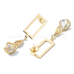 Rectangle & Teardrop Brass Micro Pave Cubic Zirconia Dangle Stud Earrings&nbsp;EJEW-D098-18G
