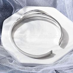 304ステンレススチールポリマークレイラインストーンヒンジ付きバングル女性用  ステンレス鋼色  内径：4.8~5.1x5.8~6のCM&nbsp;BJEW-A011-16P
