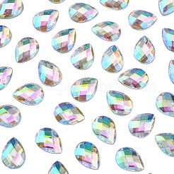 模造台湾アクリルラインストーンカボション  フラットバック  多面カットティアドロップ  ABカラー  クリアAB  18x13x4mm  約500個/袋&nbsp;GACR-A022-13x18mm-17