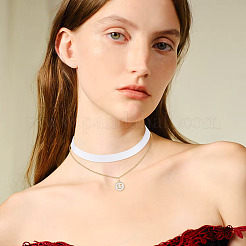 Alloy Enamel Letter Pendant Single Face White Velvet Ribbon & Brass Chain Double Layered Choker Necklaces&nbsp;NJEW-TAC0036