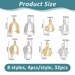 32Pcs 8 Styles Brass Micro Pave Cubic Zirconia Ice Pick Pinch Bails&nbsp;ZIRC-FH0001-54