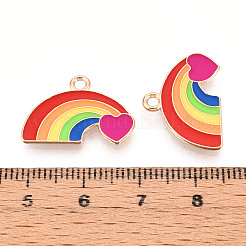 レインボーカラープライド合金エナメルペンダント  ハートチャーム付きレインボー  ライトゴールド  カラフル  14.5x21x1.5mm  穴：2mm&nbsp;ENAM-K067-23