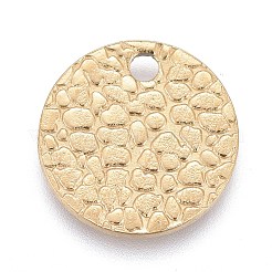 イオンプレーティング（IP）304ステンレススチールチャーム  テクスチャ  レーザー切断  フラットラウンド  ライトゴールド  12x1mm  穴：1mm&nbsp;X-STAS-M228-B02-G
