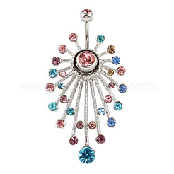 Alloy Colorful Rhinestone Flower Curved Barbell Bell Rings&nbsp;FS-WG57B25-01