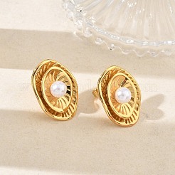 304ステンレススチール＆ABSプラスチックパールスタッドピアス  花  PVD真空メッキ  ゴールドカラー  23x17mm&nbsp;SA-CBA2696-37G