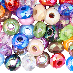 100個2スタイル不透明アクリルヨーロピアンビーズ  大穴ビーズ  多面カット  フラットラウンド  ミックスカラー  15x8mm  穴：4.7mm  50個/スタイル&nbsp;OACR-SC0002-74