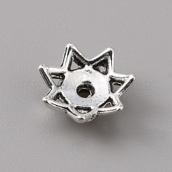 チベット風合金ビーズキャップ  マルチ花弁  花  アンティークシルバー  9.5x3.5mm  穴：1.2mm&nbsp;FIND-WH0143-60E