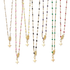 7Pcs 7 Colors Star Pendant 304 Stainless Steel Colorful Enamel Chain Necklaces&nbsp;NJEW-JN05967