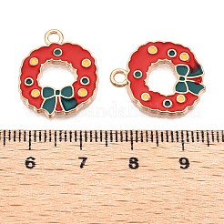 クリスマステーマ合金エナメルペンダント  カドミウムフリー＆鉛フリー  ライトゴールド  クリスマスリース  19x16x1.5mm  穴：2mm&nbsp;ENAM-T020-10E
