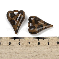 オペーク樹脂カボション  ヒョウプリントの心  コーヒー  27x20x8.5mm  穴：3.5mm&nbsp;CRES-D304-01B