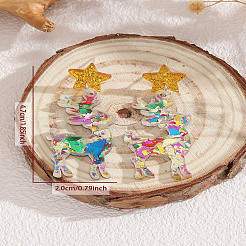 クリスマス アクリル ダングル スタッド イヤリング  プラチナ  鹿  47x20mm&nbsp;FS-WGDC115-03