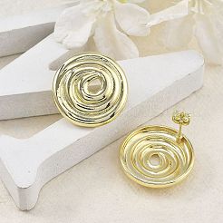 女性のための真鍮のスタッドピアス  フラットラウンド  ゴールドカラー  25mm&nbsp;EJEW-U035-08G