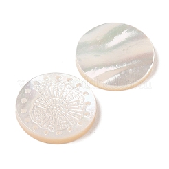 天然ホワイトシェル彫刻カボション  フラットラウンド  貝殻色  20x2.5mm&nbsp;SSHEL-C012-22B