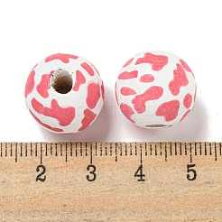 プリントウッドヨーロピアンビーズ  ヒョウ柄のラウンド  ライトコーラル  15.5~16mm  穴：4~4.5mm&nbsp;WOOD-G022-12B