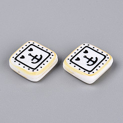 印刷された不透明樹脂ビーズ  正方形  笑顔  19~20x19~20x6mm  穴：1.4mm&nbsp;RESI-N043-10B