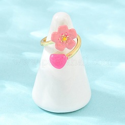 女性用真鍮カフオープンリング  花  エナメル  カドミウムフリー＆鉛フリー  ラックめっき  長持ちメッキ  18KGP本金メッキ  ピンク  usサイズ7 1/4(17.5mm)&nbsp;KK-CBA17E5-03G-01