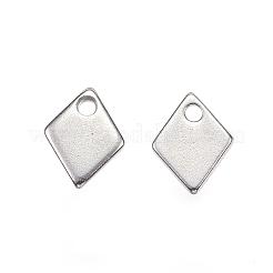 変色しにくい201ステンレススチールチャーム  菱形  ステンレス鋼色  9x7x1mm  穴：1.2mm&nbsp;STAS-F039-85-P