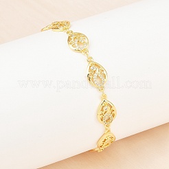 Teardrop Brass Micro Pave Clear Cubic Zirconia Link Chain Bracelets for Women&nbsp;BJEW-A090-02G