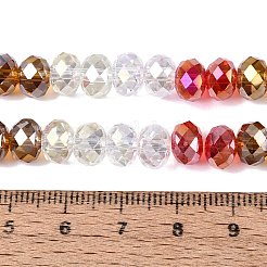 電気メッキ透明ガラスビーズ連売り  ロンデル  多面カット  ミックスカラー  7.5~8x5.5~6mm  穴：1~1.4mm  約56~60個/連  12.60~13.39インチ（32~34cm）&nbsp;EGLA-N022-16A-A01