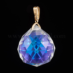 ガラスチャーム  金メッキ真鍮ペンダントベイル付き  多面カット  ラウンド  クリアAB  35x31mm  穴：10x4mm&nbsp;PALLOY-JF00445-03