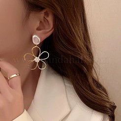 花の合金プラスチックパールダングルスタッドピアス  ゴールドカラー  53x34mm&nbsp;FS-WG60BA4-01