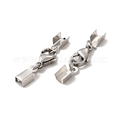 304ステンレススチールのロブスタークロウ留め金とコードエンド  プラチナ  32mm  内径：3.5mm&nbsp;X-STAS-H179-02P