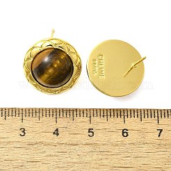 真鍮タイガーアイスタッドピアス  18KGP本金メッキ  フラットラウンド  17.5mm&nbsp;EJEW-B120-05G-06