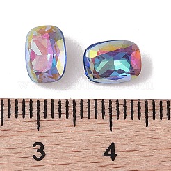 ガラスラインストーンカボション  フラットバック＆バックメッキ  多面カット  長方形  バミューダブルー  8x6x3.3mm&nbsp;RGLA-L029-01A-BBLA