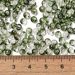 透明色ガラスラウンドビーズ  グリッターパウダー付き  丸い穴  濃い緑  4x3mm  穴：1.4mm  約4500個/ポンド&nbsp;SEED-F006-05A-07