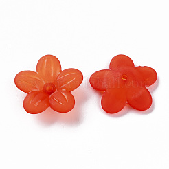 つや消しアクリルビーズキャップ  5花びら  花  レッドオレンジ  19.5x20x5.5mm  穴：1.6mm  約740個/500g&nbsp;MACR-S371-08A-726