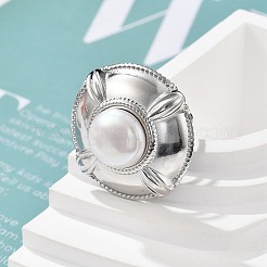304ステンレススチール指輪  淡水パールビーズ付き  フラットラウンド  ステンレス鋼色  usサイズ6（16.5mm）&nbsp;RJEW-S396-02P
