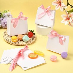 リボン付きの白い厚紙紙のウェディングキャンディーボックス  長方形  ピンク  11.5x4.5x10cm&nbsp;CON-FZC0002-002C
