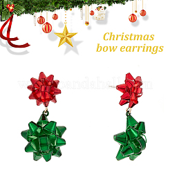 4ペア 4色 クリスマススター合金ダングルスタッドピアス レディース  ミックスカラー  43.5x21.8mm  ピン：0.8mm  1ペア/カラー&nbsp;EJEW-AN0002-26