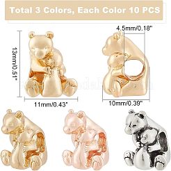 30個 3色ラックメッキ合金ヨーロピアンビーズ  大穴ビーズ  カドミウムフリー＆ニッケルフリー＆鉛フリー  クマ  ミックスカラー  13x11x10mm  穴：4.5mm  10個/カラー&nbsp;MPDL-FH0001-09