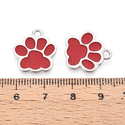 合金エナメルチャーム  カドミウムフリー＆鉛フリー  犬の足跡  プラチナ  ファイヤーブリック  17.5x16x1.5mm  穴：2mm&nbsp;X1-ENAM-YW0006-01P-05