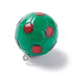 不透明樹脂ペンダント  プラチナメッキ鉄ループ付き  サッカー  グリーン  24.5x21.5mm&nbsp;RESI-I042-01G