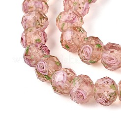 手作りの蓄光ビーズの連売り  ロンデル  インナー花と  多面カット  ダークサーモン  9~10x7~8mm  穴：1~1.6mm  約40個/連  12.01インチ（30.5cm）&nbsp;LAMP-N037-01C