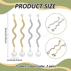 2 Pairs 2 Colors Alloy Rhinstone Round Dangle Stud Earrings&nbsp;EJEW-HY0001-18